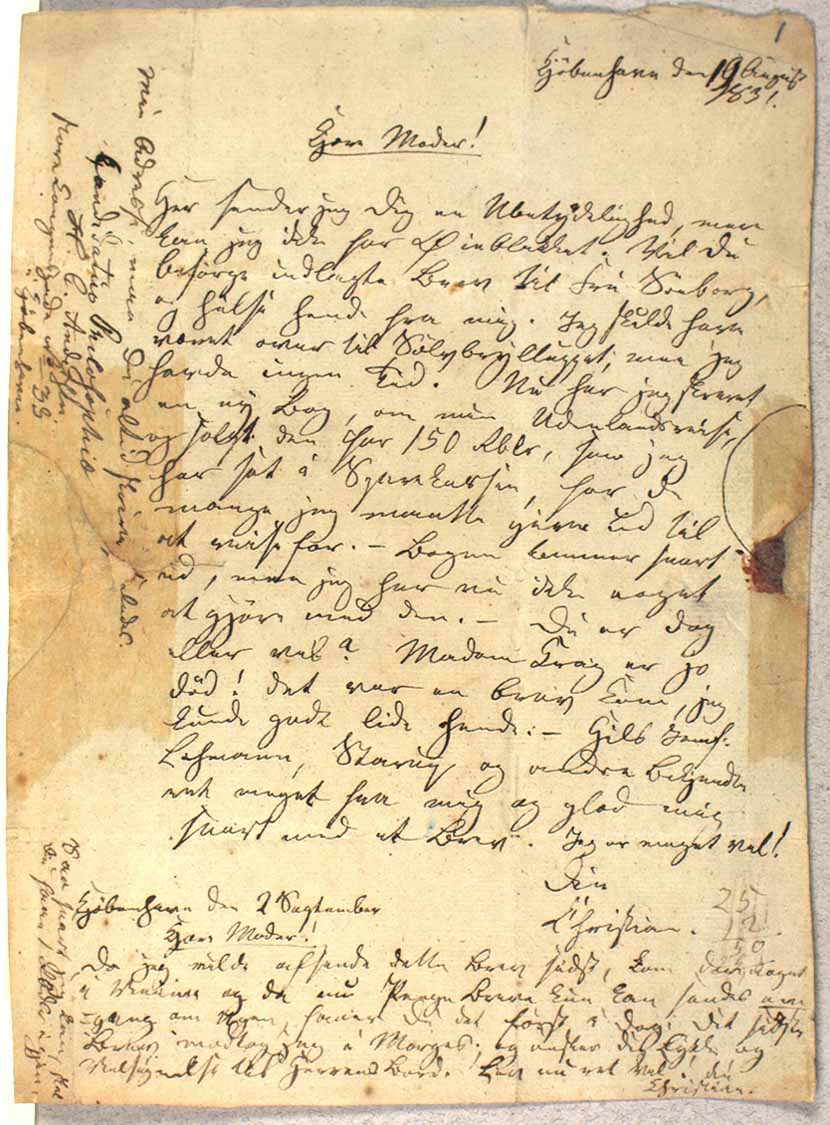Brev fra H.C. Andersen til sin moder dateret 19 august 1831 og 2. september 1831