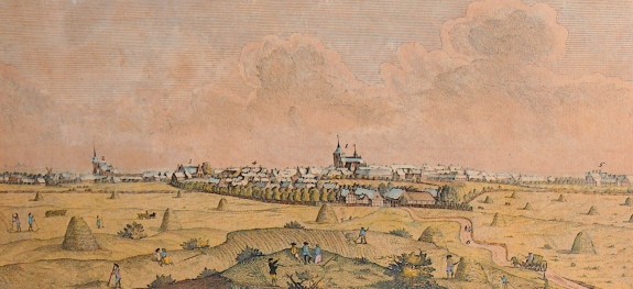 Kjøbstaden Slagelse set fra syd. Johan Jacob Bruun ca. 1800