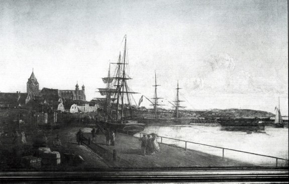 Udsigt til ydre havn i Aarhus 1860. Kilde Bymuseet Aarhus.