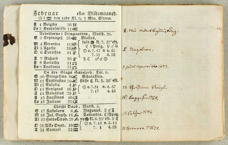 Oversigt over samtlige af Andersens almanakker H.C. Andersen Information