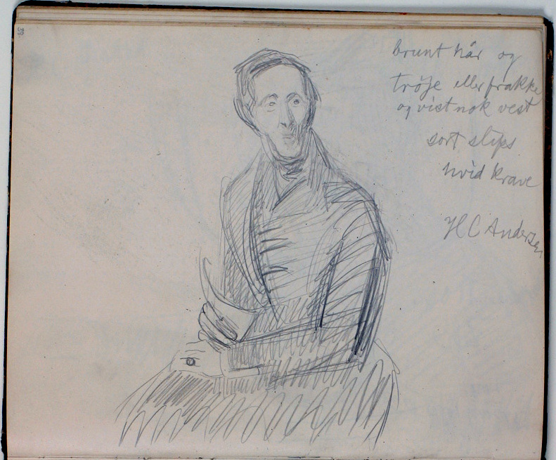 Niels Larsen Stevns (1864-1941), Studie af H. C. Andersen efter maleri af Chr. Albr. von Benzon 1835. Farveangivelser, About 1930